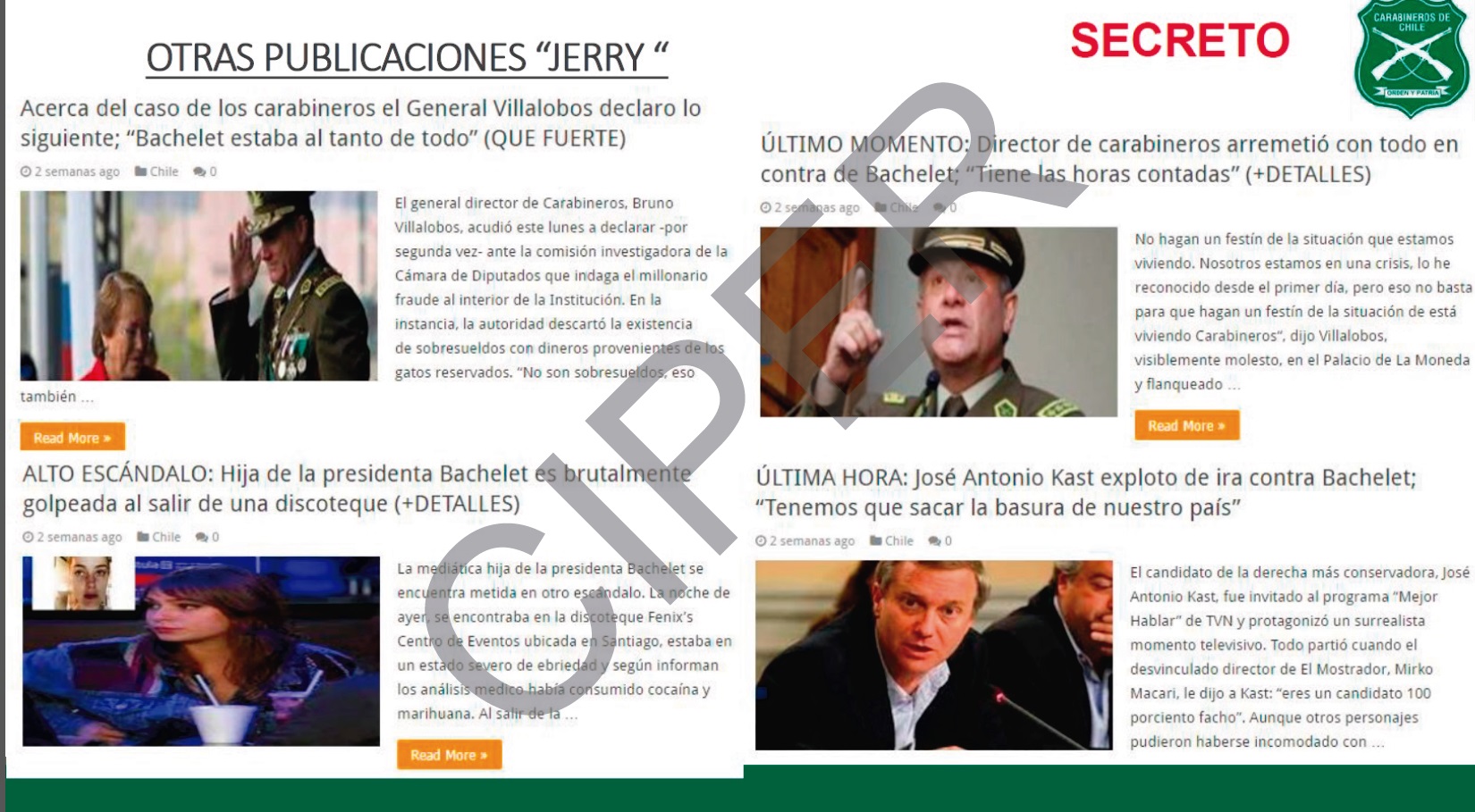 Pericias realizadas en la UIOE sobre noticias falsas publicadas en internet que mencionaban a Bruno Villalobos y a Michelle Bachelet